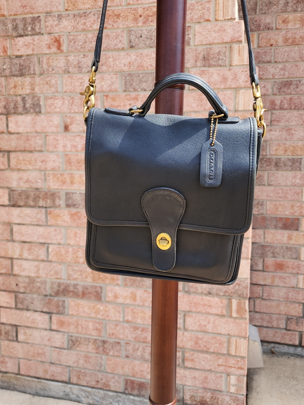 Coach Black Leather Turnlock Crossbody Satchel